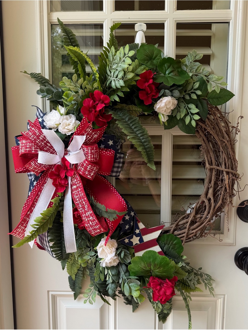 Patriotic Red and White Holiday Grapevine Wreath